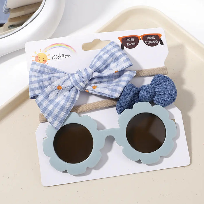 3Pcs/Set Newborn Print Bowknot Headbands and Cute Round Sunglasses