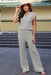 Elegant Knit V Neck Sweater and Flowing Trousers Ensemble