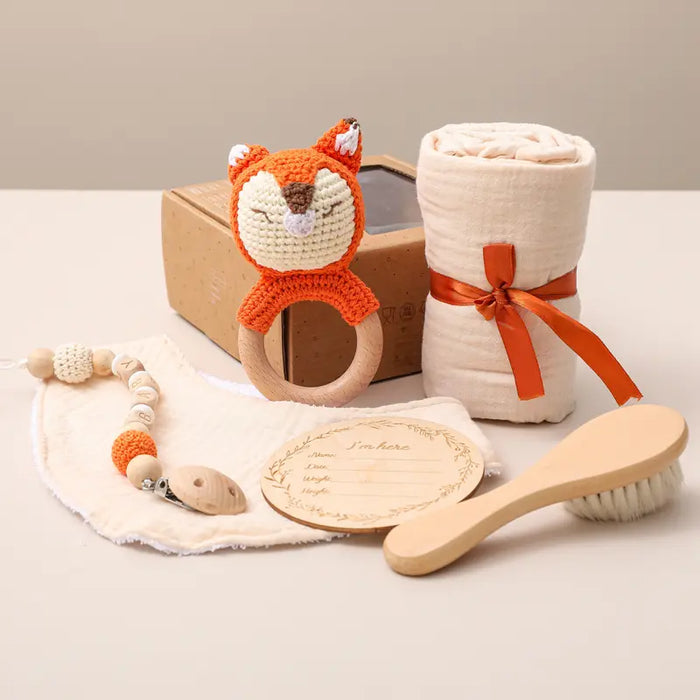 Adorable Baby Gift Set: Cotton Bath Towel, Crochet Rattle, and Accessories for Kids