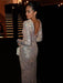 Glistening Backless Maxi Dress: Elegant Sequin Evening Gown with Long Sleeves