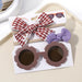 3Pcs/Set Newborn Print Bowknot Headbands and Cute Round Sunglasses