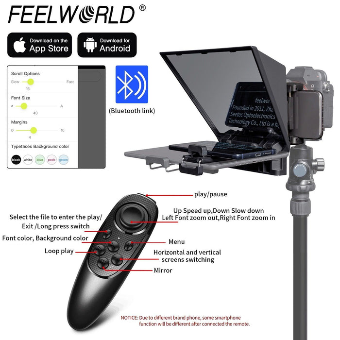 8-Inch Compact Smart Teleprompter System with Wireless Control and Lens Adapters