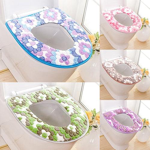 Floral Elegance Coral Fleece Toilet Seat Lid Pad - Luxuriously Warm and Stylish