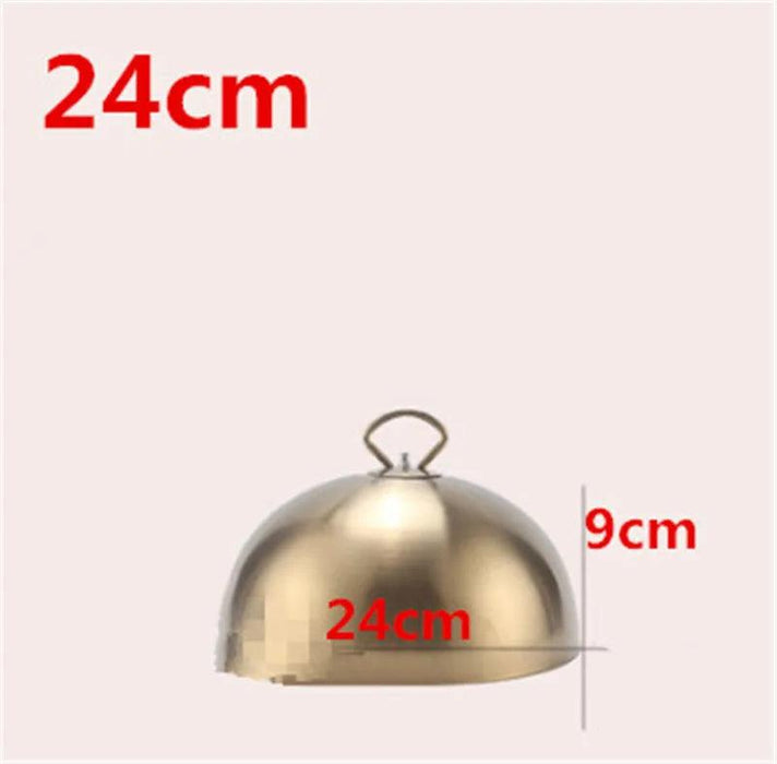 Golden Stainless Steel Food Dome Set - Luxurious Dining Table Cover - Non-Magnetic Lid - Sizes 20cm to 28cm Available