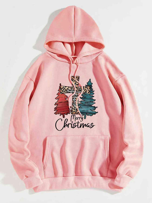 Festive "MERRY CHRISTMAS" Cheer Hoodie with Vibrant Drawstring