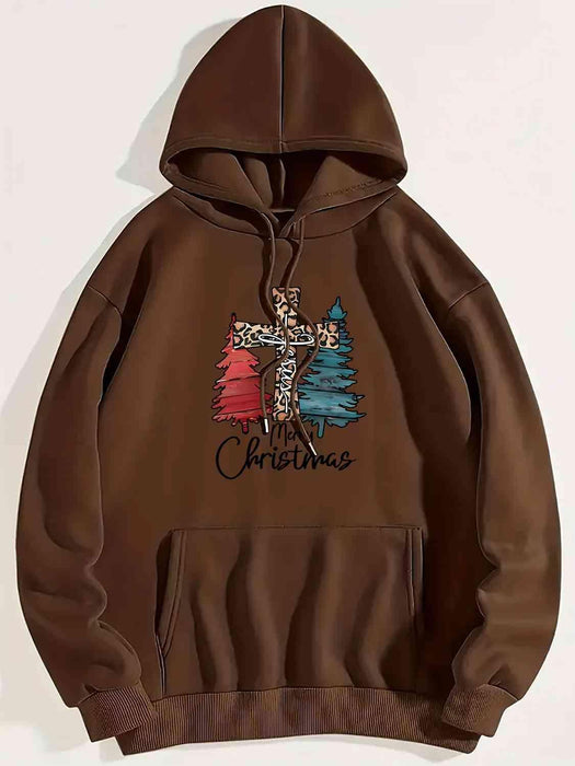 Festive "MERRY CHRISTMAS" Cheer Hoodie with Vibrant Drawstring