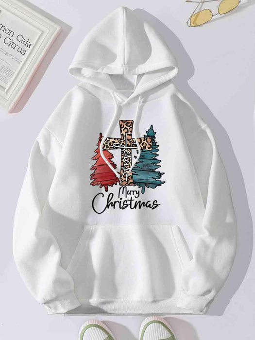 "Joyful Holiday Spirit" Merry Christmas Hoodie with Colorful Drawstring