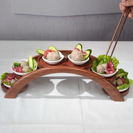 Japanese Arch Bridge Sushi Serving Tray - Elegant Wooden Platter for Gourmet Dining