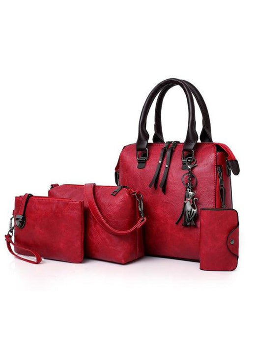 Retro Elegance: Four-Piece Messenger Bag and Purse Set