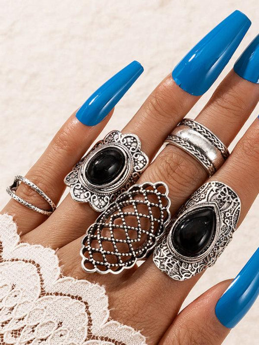 Bold Retro Drip Oil Cross Ring Set