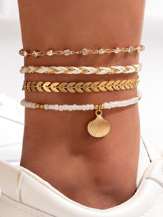 Boho Chic Shell and Bead Layered Anklet - Trendy Foot Jewelry for Effortless Summer Style