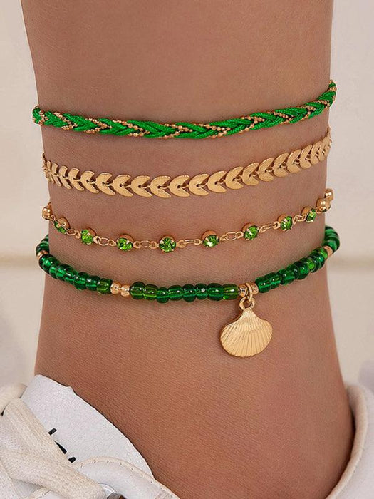 Boho Chic Shell and Bead Layered Anklet - Trendy Foot Jewelry for Effortless Summer Style