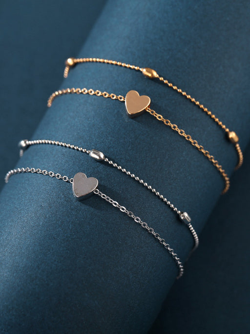 New round bead double-layer love heart anklet creative retro simple multi-layer alloy anklet