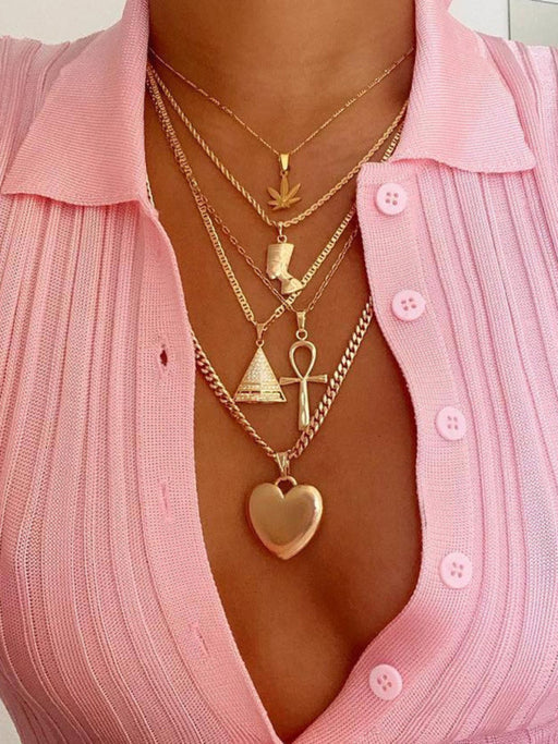 Pyramid clavicle chain heart pendant multi-layer necklace