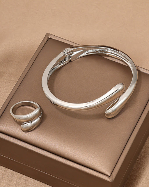 Fashionable and simple heavy metal geometric ring smooth bracelet ring jewelry two-piece set