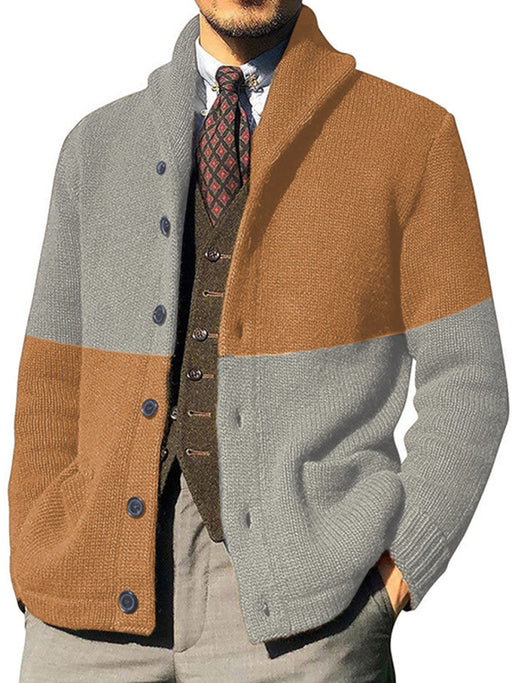 Men's Contrasting Color Block Button Long Sleeve Cardigan