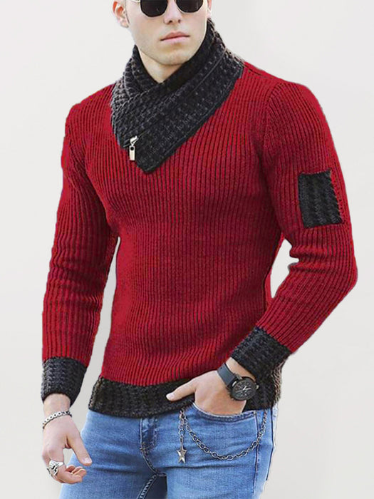 Men's Contrasting Color Stitching Scarf Business Casual Sweater