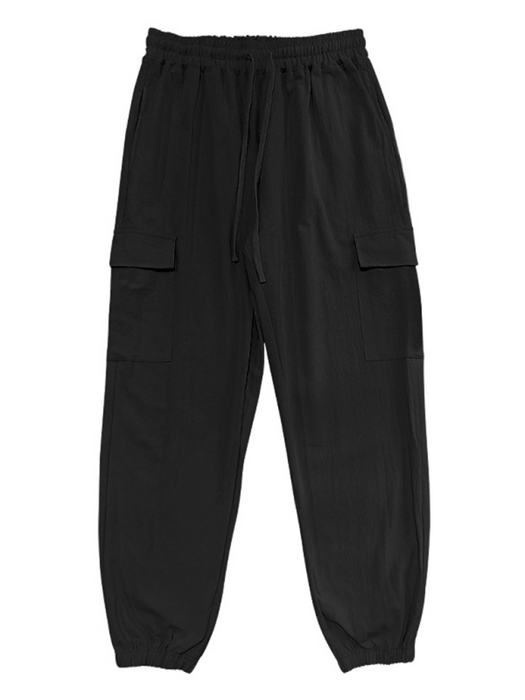 Casual cuffed multi-pocket drawstring trousers