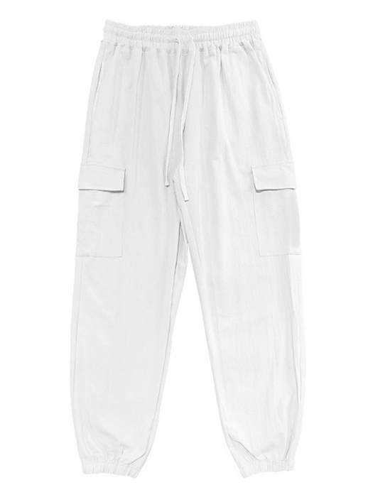 Casual cuffed multi-pocket drawstring trousers