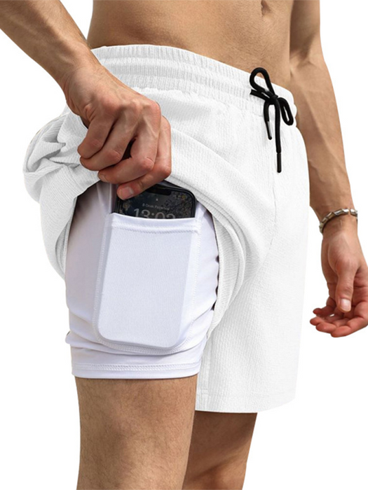 Men's casual sports shorts running shorts quick-drying lined double-layer woven shorts