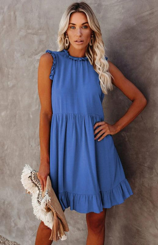 Chic Ruffled Sleeve Linen-Cotton Dress for Trendsetting Women