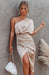 Sultry One Shoulder Asymmetrical Pleated Waist Skirt Dress