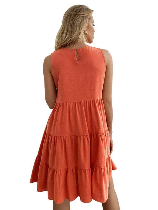 Lotus Leaf Elegance Cotton Dress - Women's Stylish Summer Essential