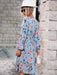 Blue Floral Pleated Skirt Dress - Women's Autumn and Winter Fashion