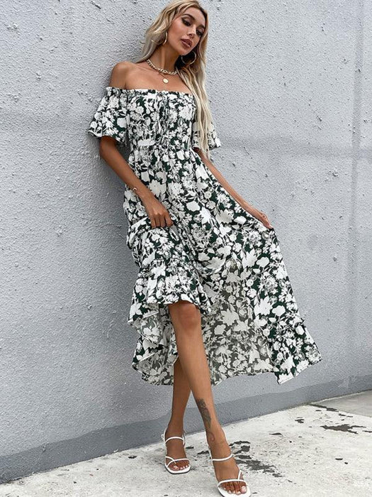 Elegant One-Shoulder Midi Dress with Chic Print and Figure-Hugging Fit