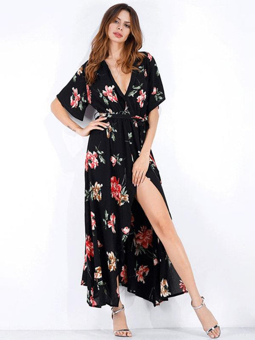 Chic Floral Escape V-Neck Vacation Dress - Ideal for Effortless Style