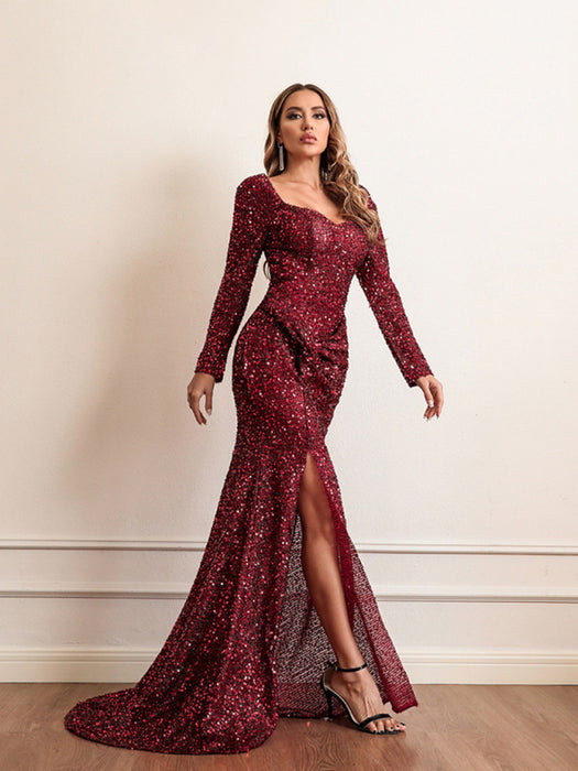 Glimmering Sequin Maxi Dress with Long Sleeves for Women