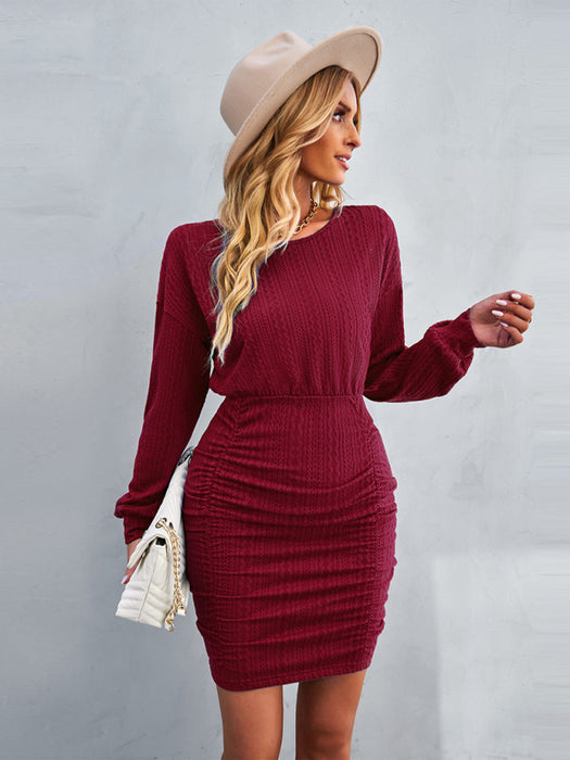 Women's Solid Color Round Neck Drop Shoulder Sleeve Dress