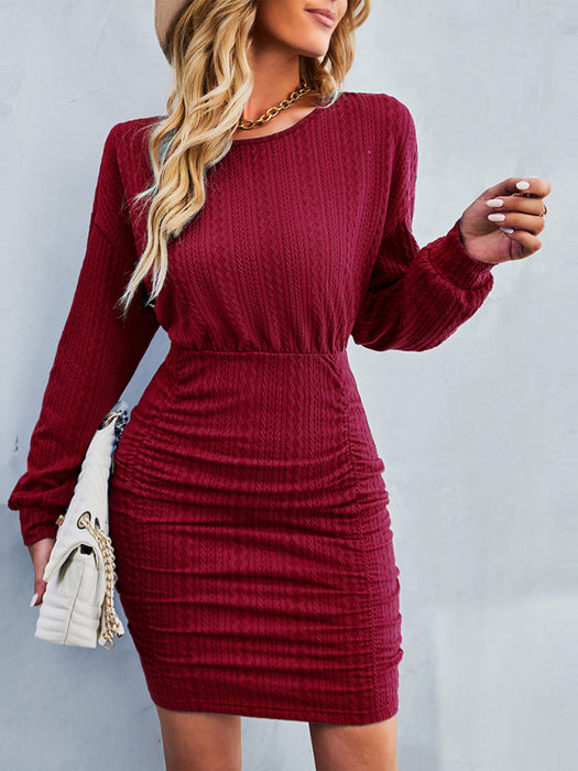 Women's Solid Color Round Neck Drop Shoulder Sleeve Dress