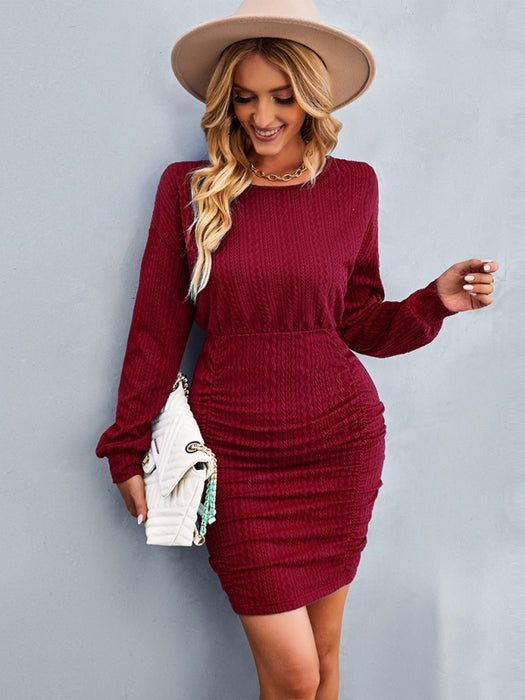 Women's Solid Color Round Neck Drop Shoulder Sleeve Dress