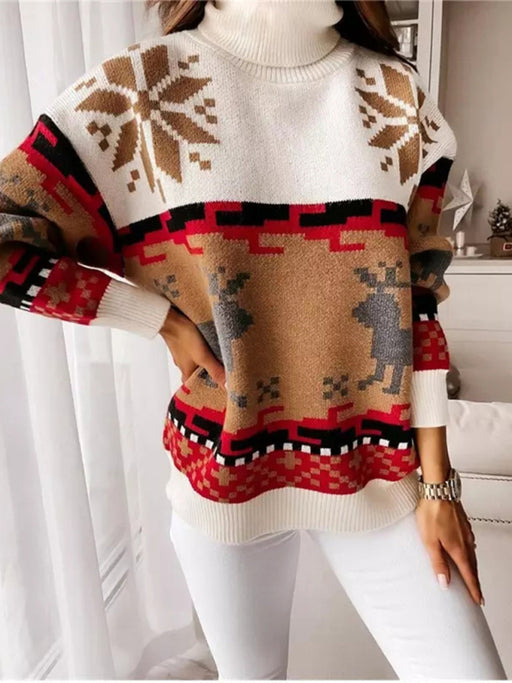 Patterned Graphic Knit Long Sleeve Sweater