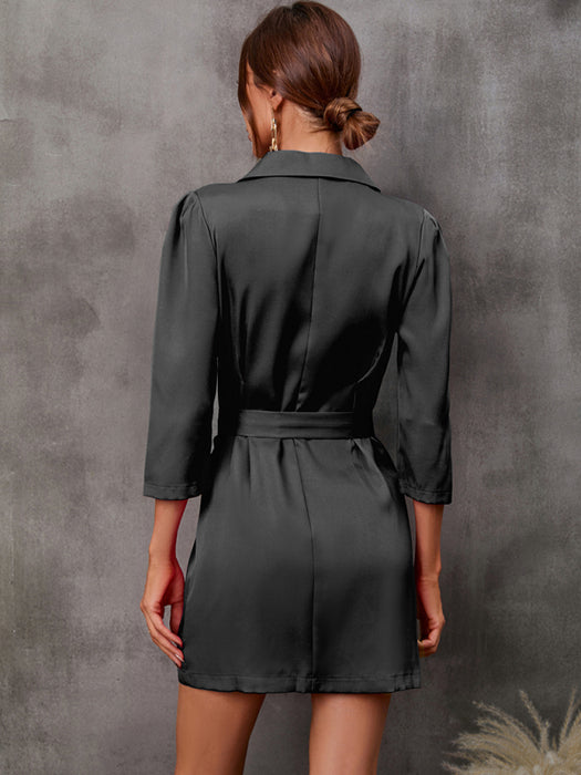 Elegant Button-Up Suit Dress with Waist Belt