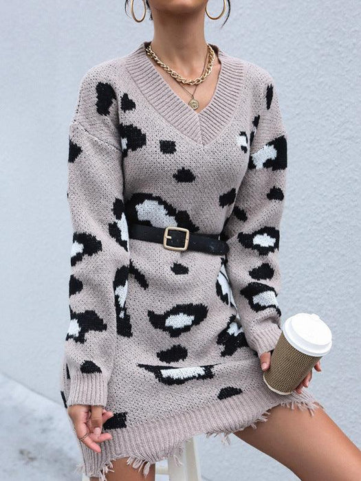 Chic Leopard Knit Sweater Dress - Cozy Elegance for the Modern Woman