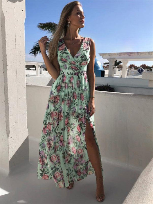 Tropical Blossom Sleeveless Maxi Dress for Exotic Escapes