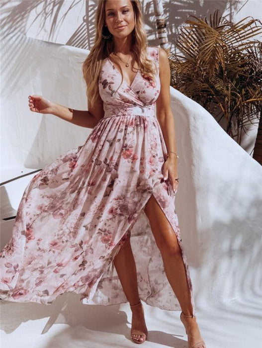 Tropical Blossom Sleeveless Maxi Dress for Exotic Escapes