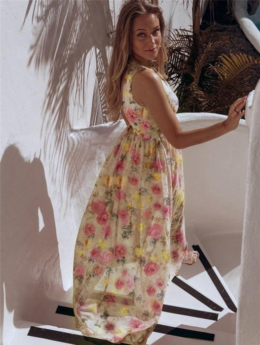 Tropical Blossom Sleeveless Maxi Dress for Exotic Escapes