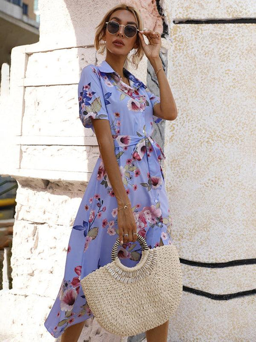 Floral V-Neck Lantern Sleeve Blouse