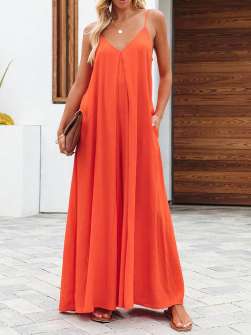 New cross-border solid color side pocket casual jumpsuit
