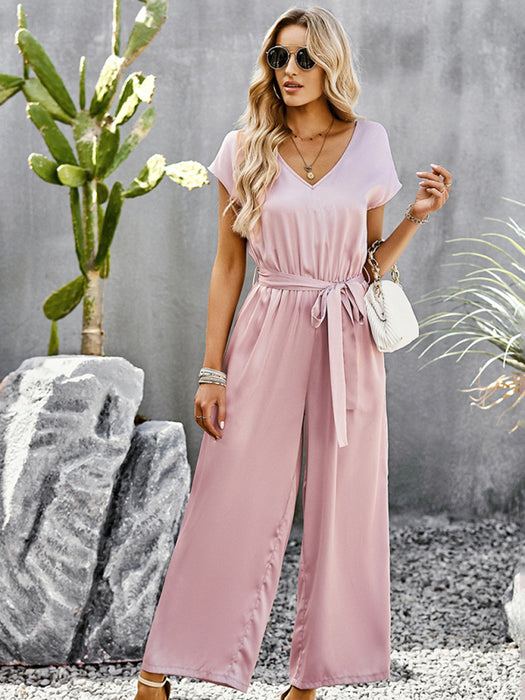 Women's Elegant Solid Color V Neck Jumpsuit