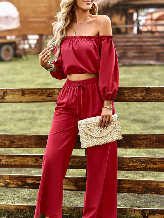 Women's casual sexy tube top top wide-leg trousers two-piece set