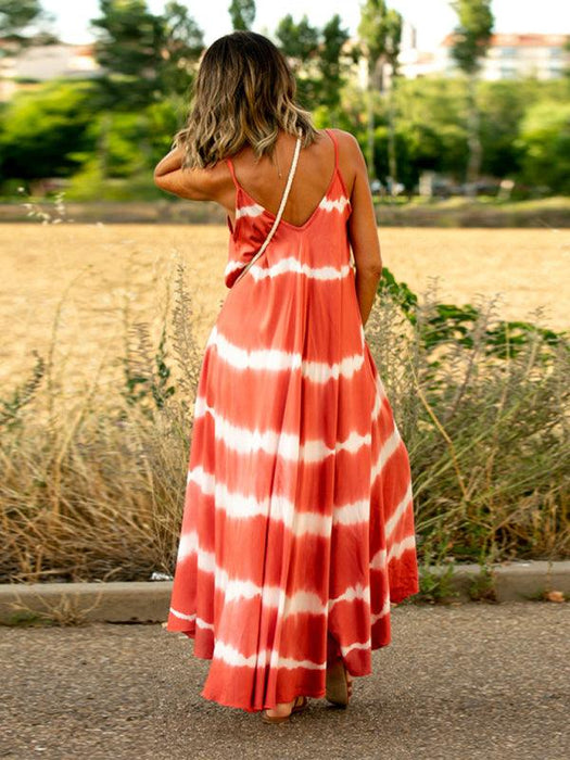 Chic Tie-Dye Striped Swing Dress with Stylish Suspenders and Flattering Silhouette