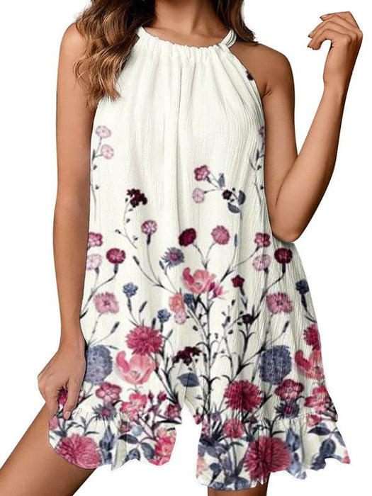 Chic Floral Halter Neck Maxi Dress with Ruffle Sleeves