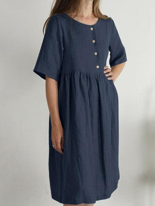 Casual Chic: Sleeveless Cotton Linen Dress with Functional Pockets for Everyday Wear