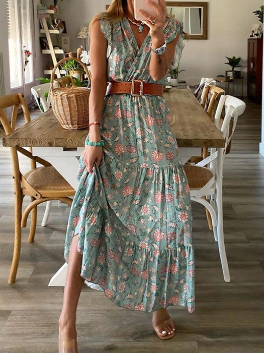 Chic V-Neck Floral Dress - Perfect Blend of Comfort and Style