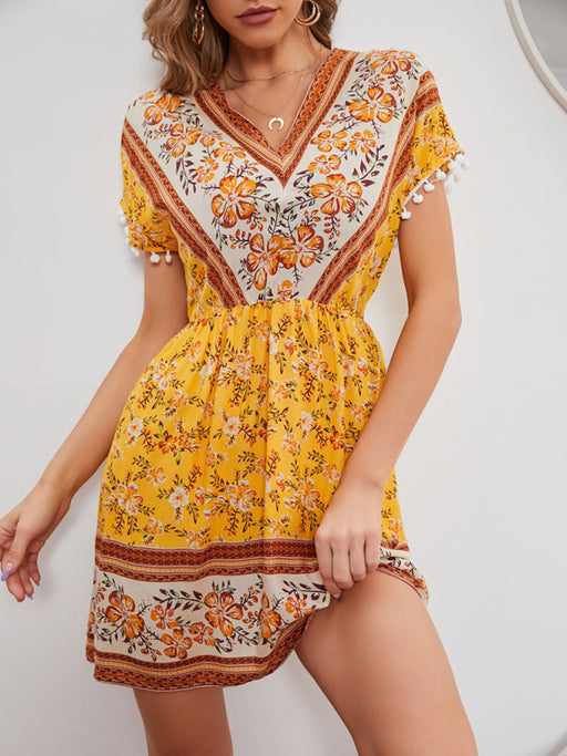 Boho Blossom Bohemian Print V Neck Rayon Dress