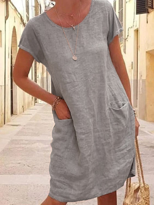 Breathable Linen Dress with Convenient Pockets